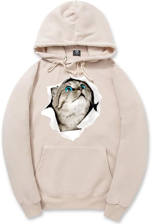 CORIRESHA Adolescente Lindo Gato Sudadera con capucha Casual Manga Larga Cordón Básico Algodón Sudadera