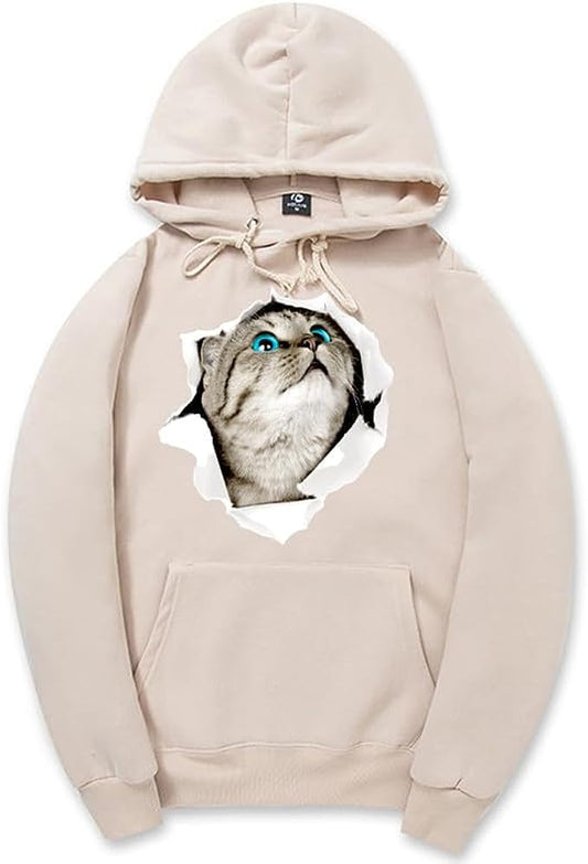 CORIRESHA Adolescente Lindo Gato Sudadera con capucha Casual Manga Larga Cordón Básico Algodón Sudadera