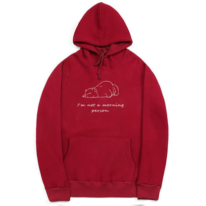 CORIRESHA Sudadera con capucha unisex con diseño de gato durmiendo, informal, de manga larga, con cordón y letras de algodón