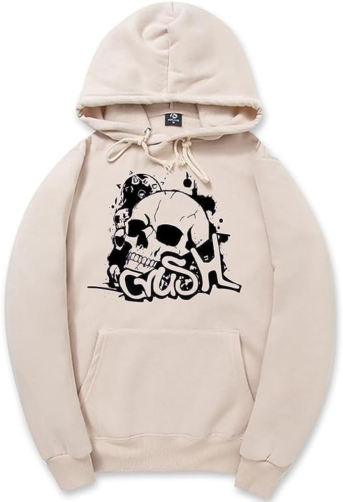 CORIRESHA Unisex Skull Hoodie Long Sleeve Drawstring Kangaroo Pocket Y2K Halloween Sweatshirt