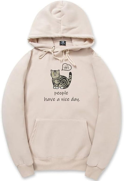 CORIRESHA Sudadera con capucha de gato lindo para adolescente, sudadera informal de manga larga con cordón y letras de algodón