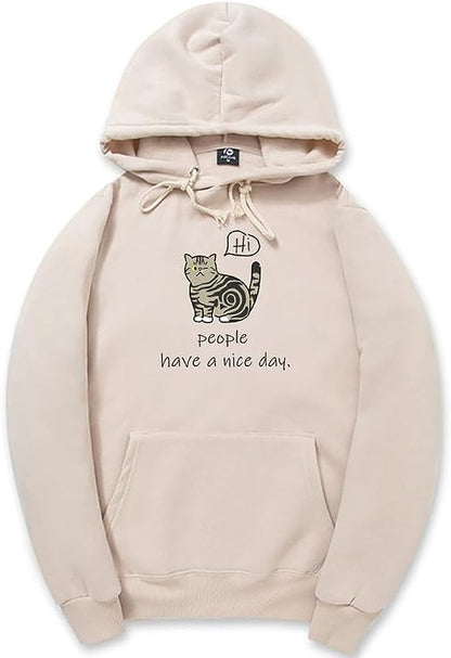 CORIRESHA Sudadera con capucha de gato lindo para adolescente, sudadera informal de manga larga con cordón y letras de algodón
