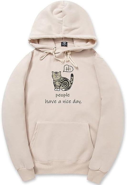CORIRESHA Sudadera con capucha de gato lindo para adolescente, sudadera informal de manga larga con cordón y letras de algodón