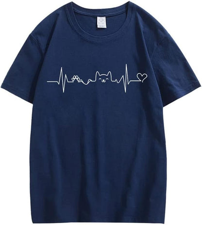 CORIRESHA Camisetas divertidas para amantes de los gatos con latido del corazón para adolescentes