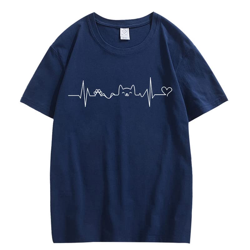 CORIRESHA Women's Funny Cat Lovers Heartbeat Shirts Teens Cute T-Shirts
