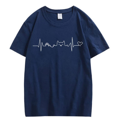CORIRESHA Camisetas divertidas para amantes de los gatos con latido del corazón para adolescentes