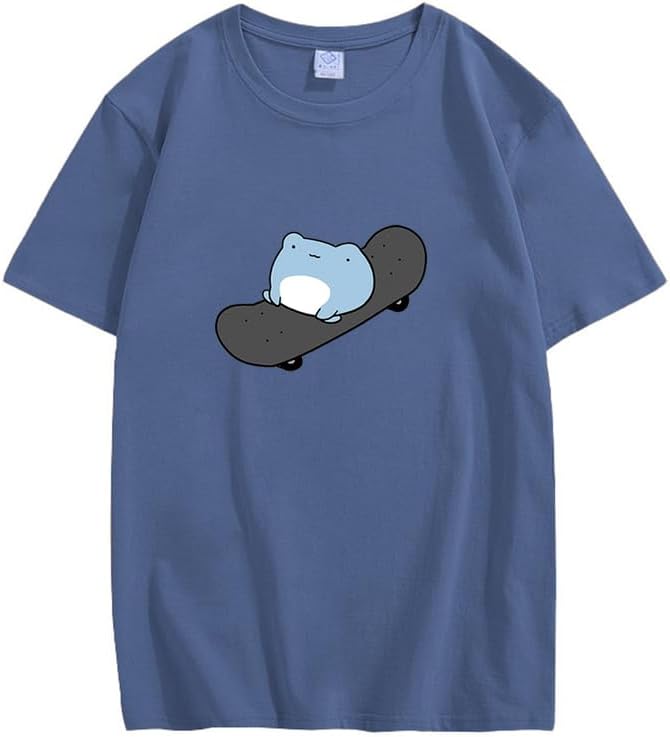 CORIRESHA Camiseta de skate de algodón de manga corta con cuello redondo y estampado de rana linda para adolescentes