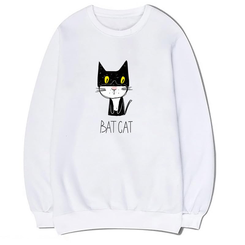 CORIRESHA Unisex Funny Bat Cat Long Sleeve Crewneck Soft Cotton Pullover Sweatshirt