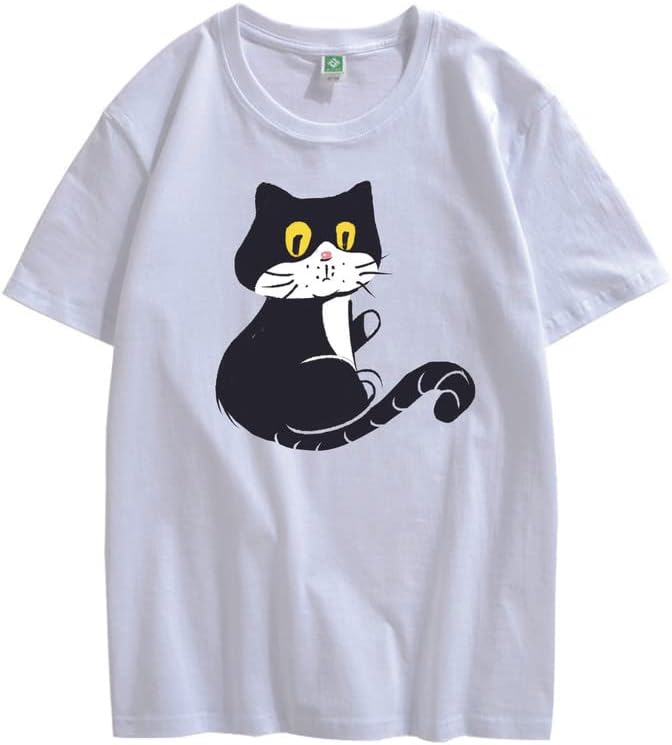 CORIRESHA Adolescente Gato Camiseta Cuello Redondo Manga Corta Suelta Suave Acogedor Lindo Tops