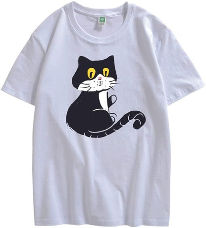 CORIRESHA Adolescente Gato Camiseta Cuello Redondo Manga Corta Suelta Suave Acogedor Lindo Tops