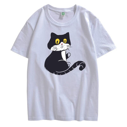 CORIRESHA Adolescente Gato Camiseta Cuello Redondo Manga Corta Suelta Suave Acogedor Lindo Tops