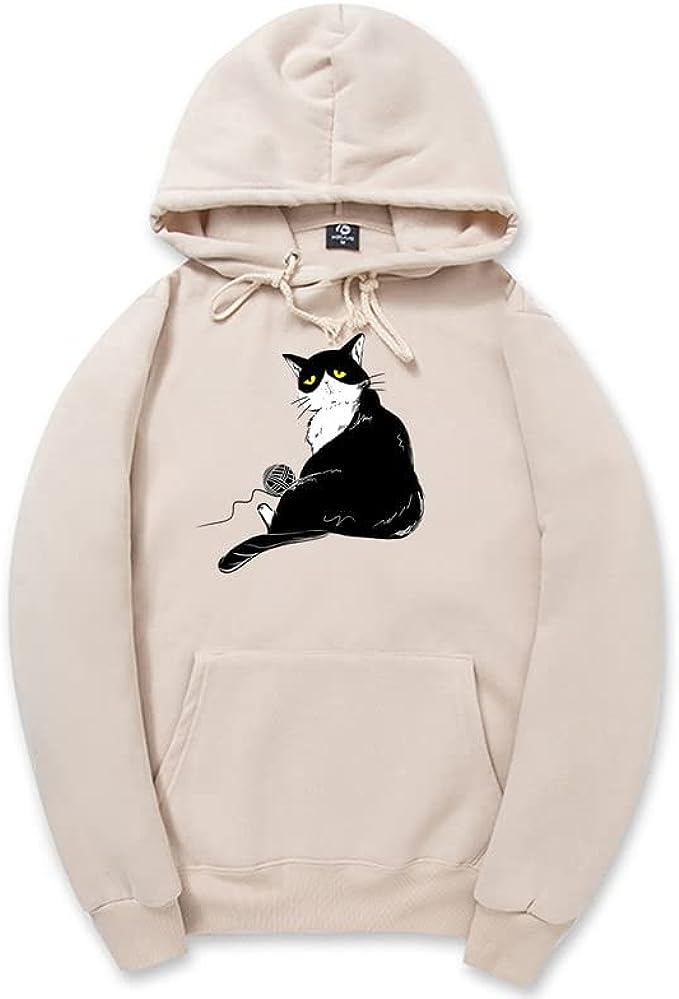 CORIRESHA Halloween Lindo Gato Sudadera con Capucha Manga Larga Cordón Bolsillo Canguro Sudadera Unisex