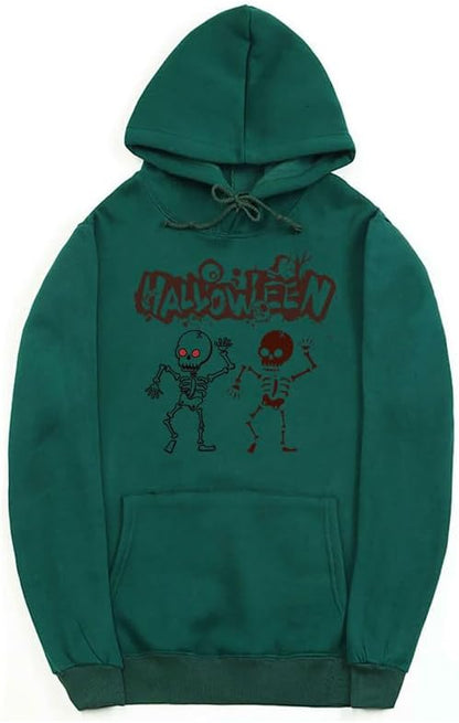 CORIRESHA Teen Halloween Skeleton Hoodie Casual Drawstring Y2K Aesthetic Gothic Sweatshirt