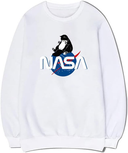 CORIRESHA Fashion NASA Print Crewneck Long Sleeve Casual Cat Lover Sweatshirt