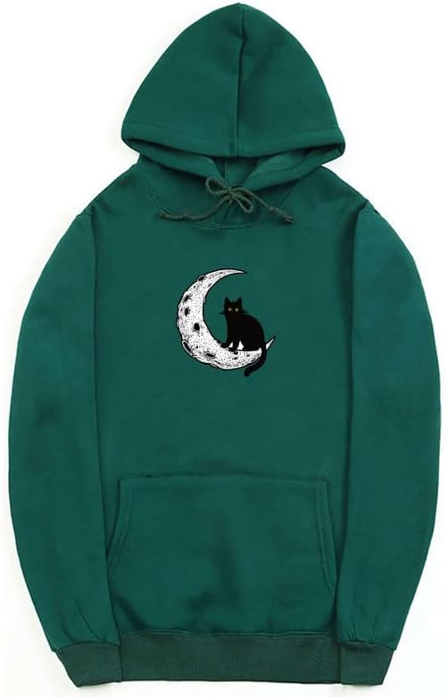 CORIRESHA Sudadera con capucha unisex Moon Cat Casual de manga larga suave y linda sudadera con bolsillo