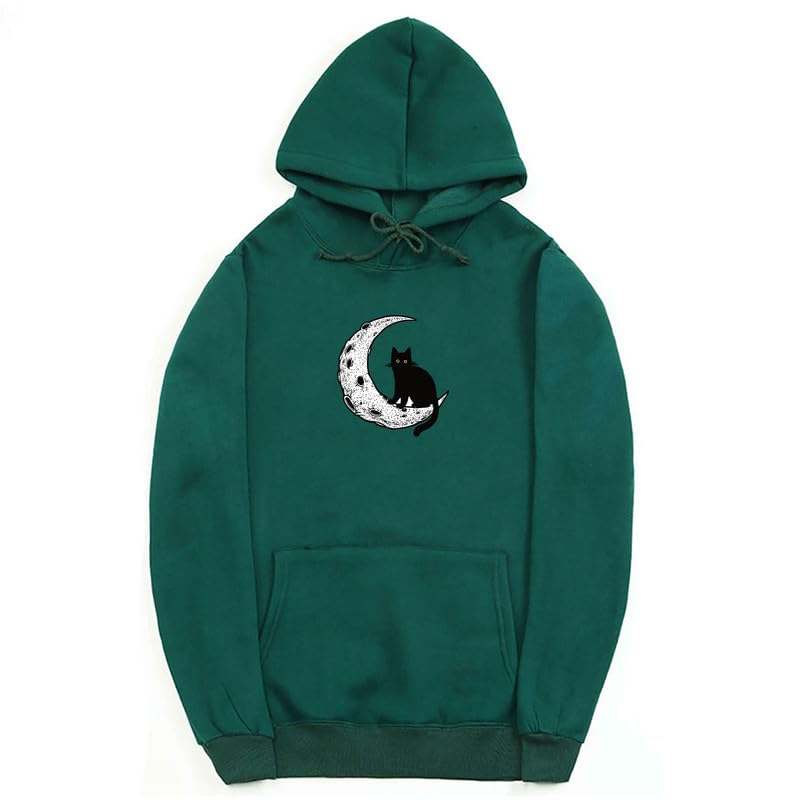 CORIRESHA Sudadera con capucha unisex Moon Cat Casual de manga larga suave y linda sudadera con bolsillo