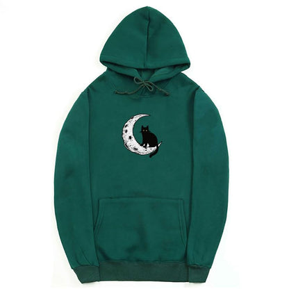 CORIRESHA Sudadera con capucha unisex Moon Cat Casual de manga larga suave y linda sudadera con bolsillo