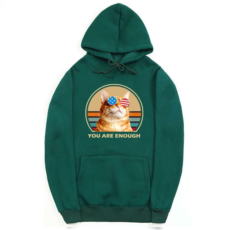 CORIRESHA You are Enough Teen Cute Hoodie Casual Long Sleeve Drawstring Cotton Cat Lovers Sweatshirts