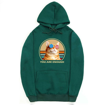 CORIRESHA You are Enough Adolescente Linda Sudadera con capucha Casual Manga Larga Cordón Algodón Gato Amantes Sudaderas