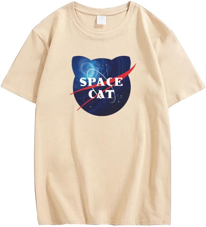 CORIRESHA Space Lover Casual cuello redondo manga corta lindo gato talla grande camiseta unisex