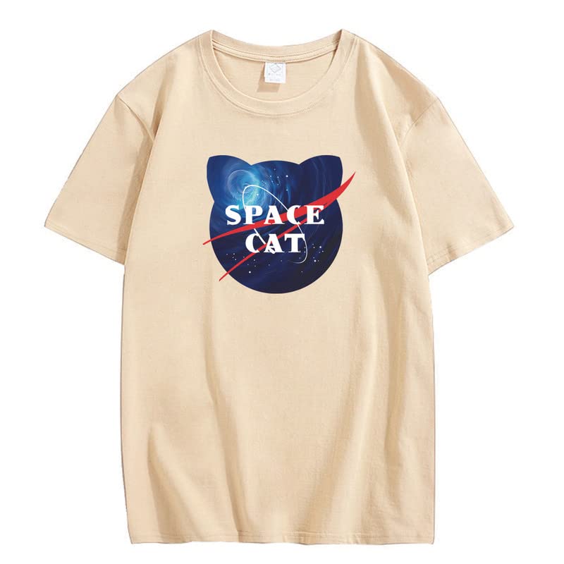 CORIRESHA Space Lover Casual Crew Neck Short Sleeve Cute Cat Plus Size Unisex T-Shirt