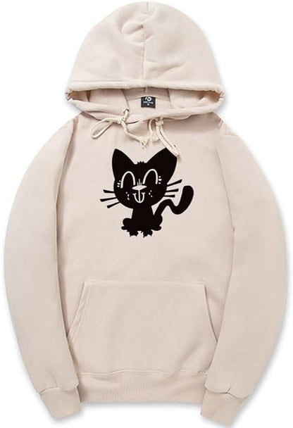 CORIRESHA Funny Black Cat Hoodie Long Sleeve Drawstring Kangaroo Pocket Cotton Sweatshirt