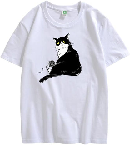 CORIRESHA Teen's Cute Cat T-Shirt Casual Crew Neck Short Sleeve Cotton Loose Top