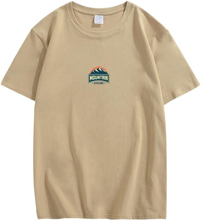 CORIRESHA Unisex Retro Mountain Graphic Crew Neck Short Sleeve Loose Cotton Sun T-Shirt