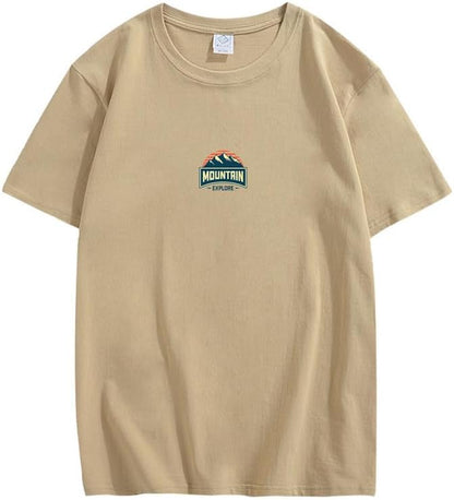 CORIRESHA Camiseta unisex de algodón holgada de manga corta con cuello redondo y gráfico de montaña retro