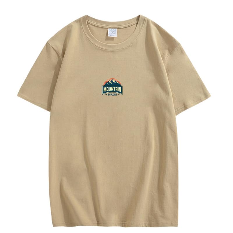 CORIRESHA Camiseta unisex de algodón holgada de manga corta con cuello redondo y gráfico de montaña retro
