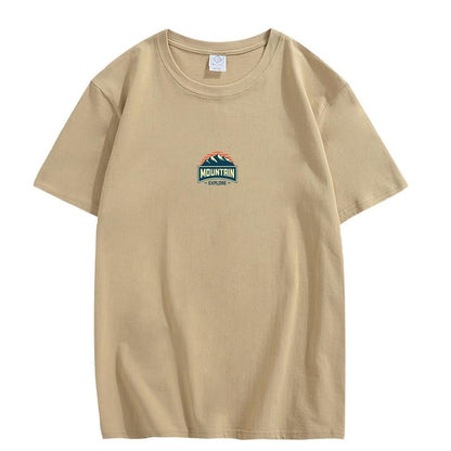 CORIRESHA Camiseta unisex de algodón holgada de manga corta con cuello redondo y gráfico de montaña retro