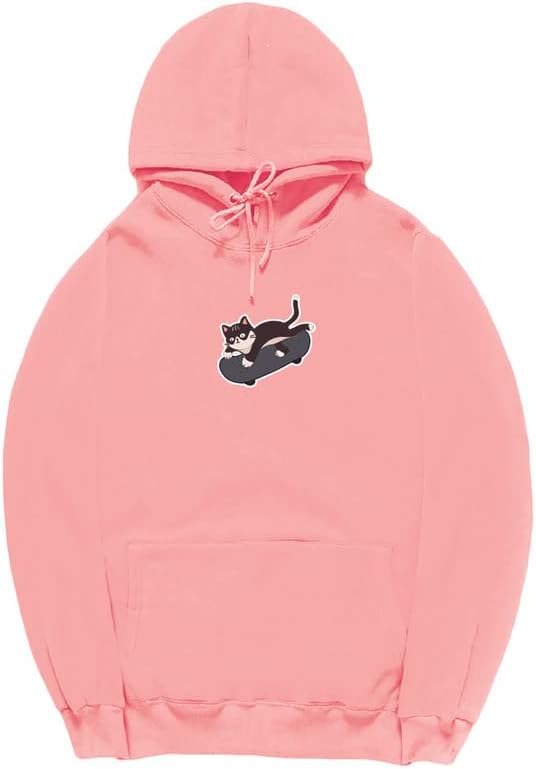 CORIRESHA Adolescente Kawaii Sudadera con capucha Skateboard Cat Casual Sudadera de algodón de manga larga