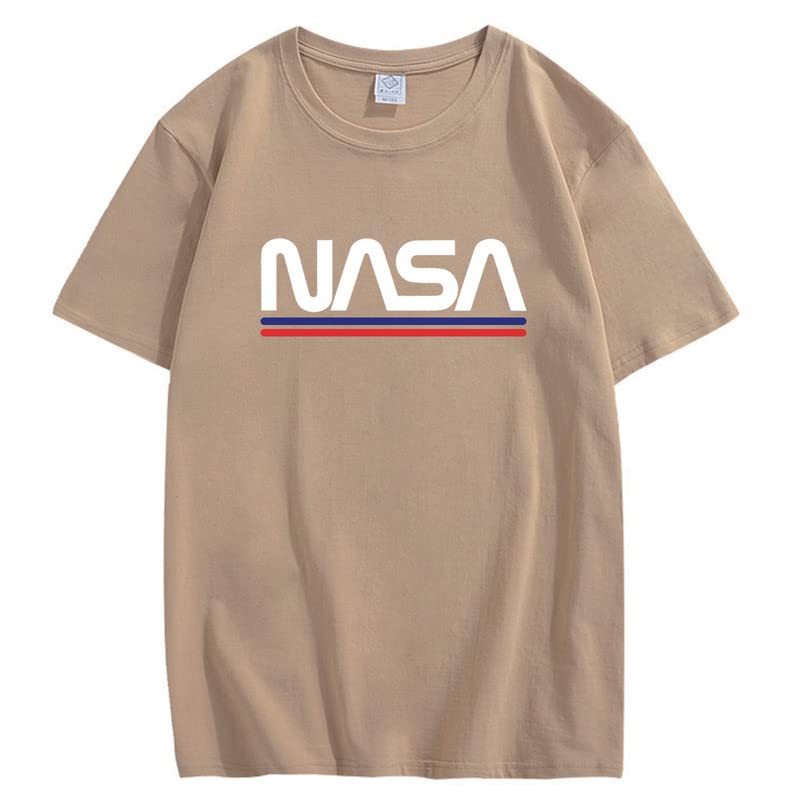 CORIRESHA Teen NASA Letter Print Casual Crew Neck Short Sleeve Basic Cotton T-Shirt