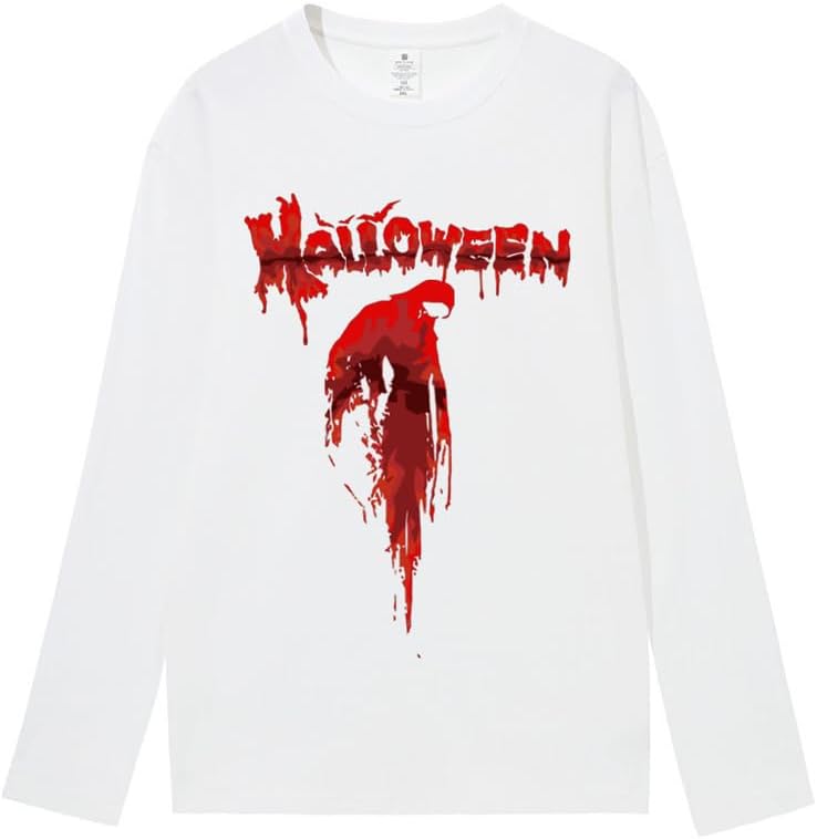 CORIRESHA Halloween Blood Crewneck Long Sleeve Gothic Unisex Scary T-Shirt