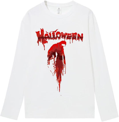 CORIRESHA Camiseta aterradora unisex gótica de manga larga con cuello redondo y sangre de Halloween