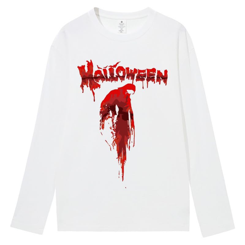 CORIRESHA Camiseta aterradora unisex gótica de manga larga con cuello redondo y sangre de Halloween