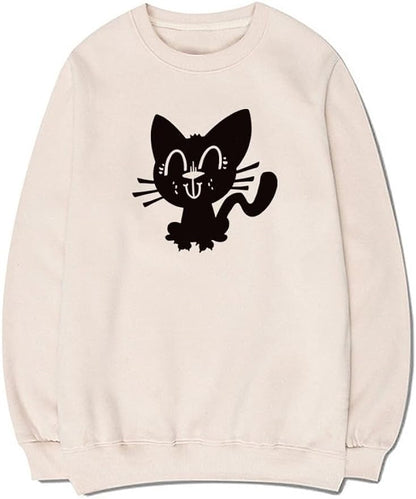 CORIRESHA Funny Black Cat Sweatshirt Crewneck Long Sleeve Cotton Basic Pullover