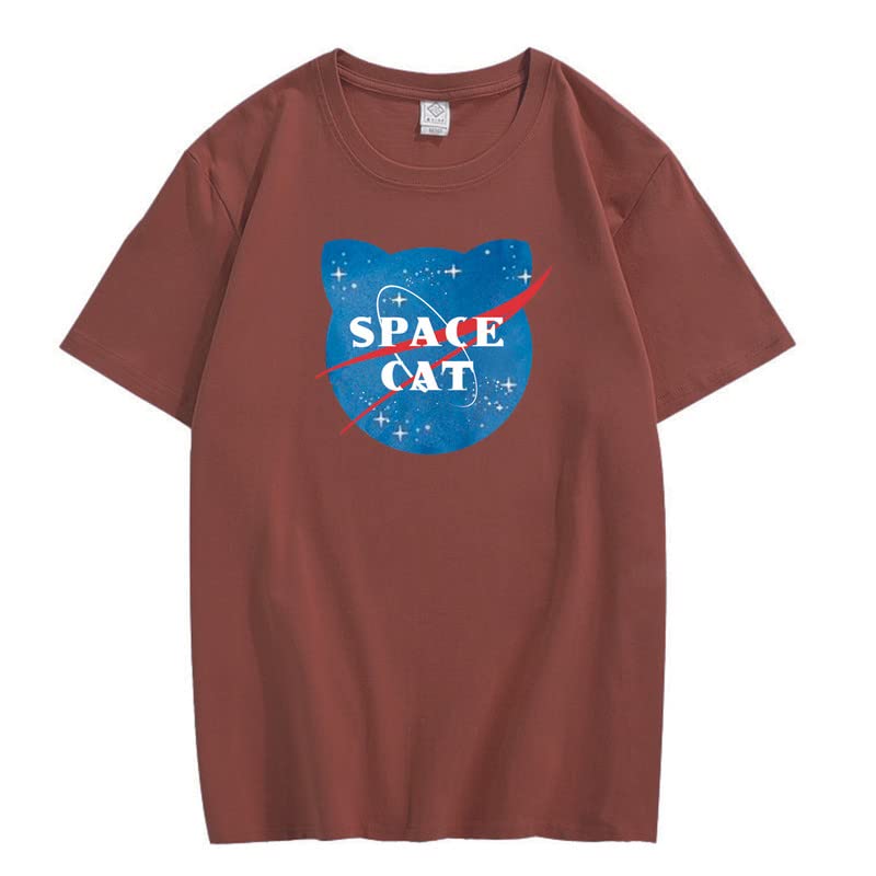 CORIRESHA Camiseta unisex de manga corta con estampado de gato espacial Kawaii