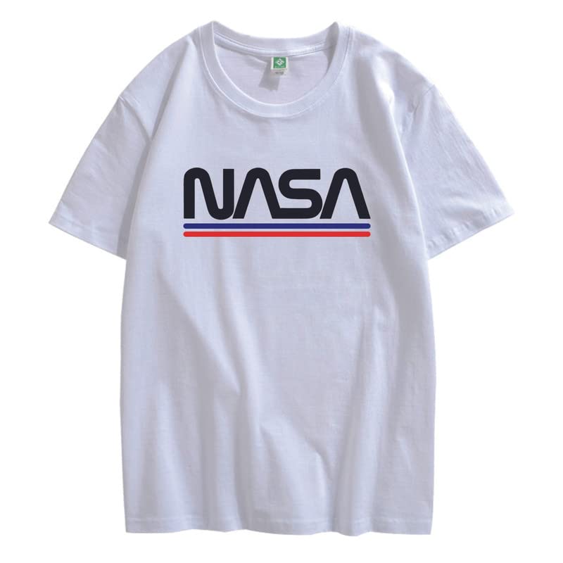 CORIRESHA Teen NASA Letter Print Casual Crew Neck Short Sleeve Basic Cotton T-Shirt