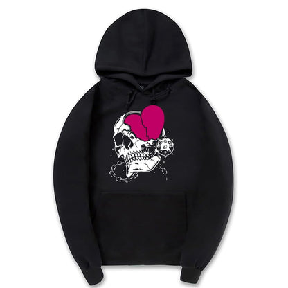 CORIRESHA - Sudadera con capucha para mujer, diseño de corazón, manga larga, con cordón, informal, básica, con diseño de calavera