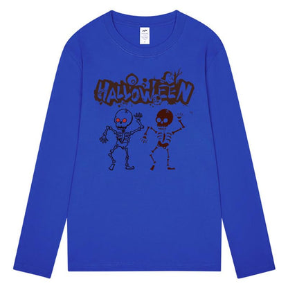 CORIRESHA Teen Halloween Skeleton Crewneck Long Sleeve Y2K Aesthetic Gothic T-Shirt