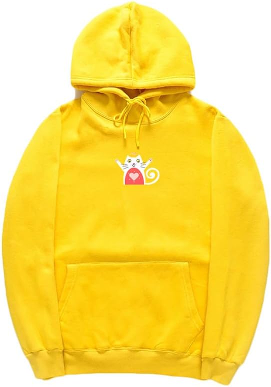 CORIRESHA Unisex Cat Lovers Heart Hoodie Long Sleeves Drawstring Pockets Casual Sweatshirts