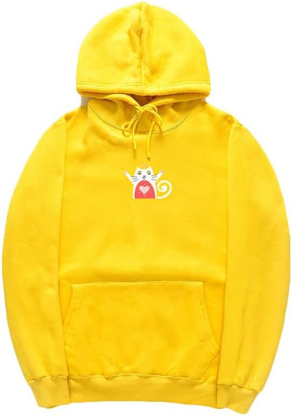 CORIRESHA Unisex Cat Lovers Heart Hoodie Long Sleeves Drawstring Pockets Casual Sweatshirts