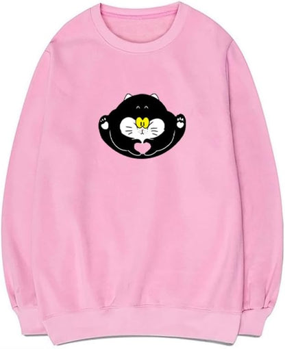 CORIRESHA Teen Cute Cat Crew Neck Long Sleeve Cotton Basic Pullover Sweatshirt