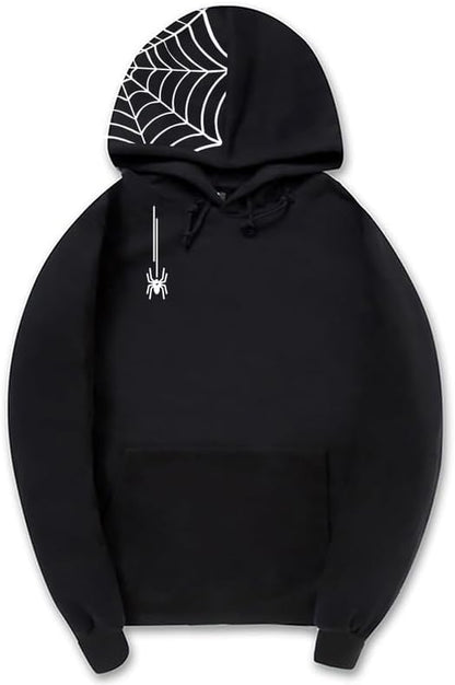 CORIRESHA Unisex Halloween Spider Web Hoodie Casual Drawstring Y2K Aesthetic Sweatshirt Kangaroo Pocket