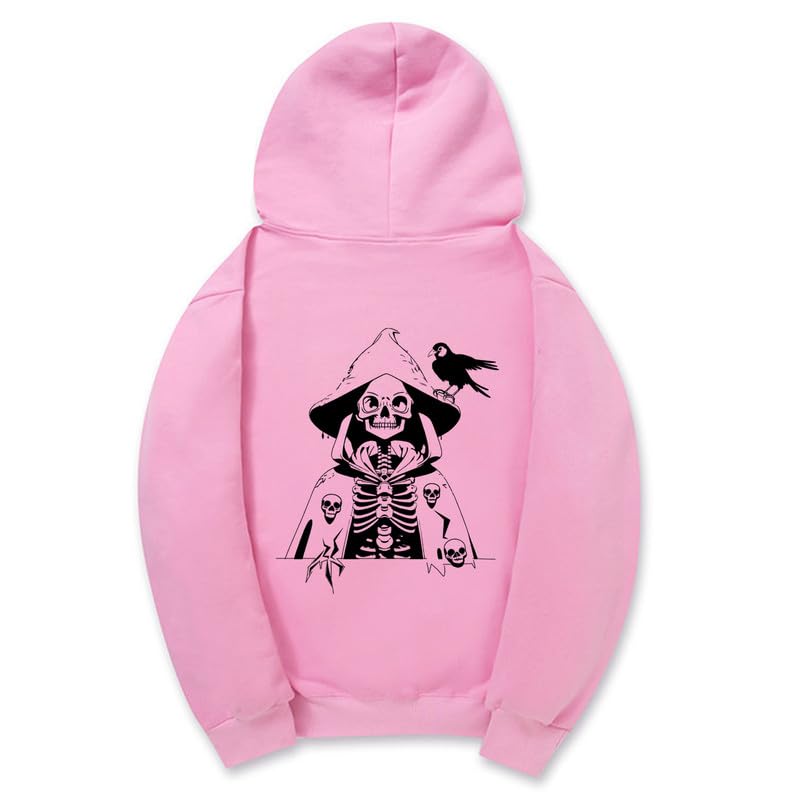 CORIRESHA Sudadera con capucha con estampado de calavera para mujer, manga larga, con cordón, informal, suave, unisex, para Halloween