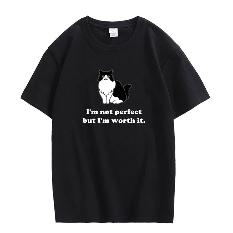 CORIRESHA Camiseta personalizada de algodón suelta casual de manga corta con cuello redondo de gato lindo para mujer