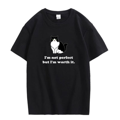 CORIRESHA Camiseta personalizada de algodón suelta casual de manga corta con cuello redondo de gato lindo para mujer