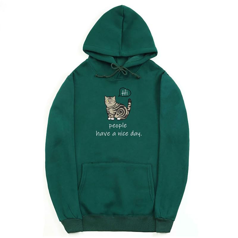 CORIRESHA Sudadera con capucha de gato lindo para adolescente, sudadera informal de manga larga con cordón y letras de algodón