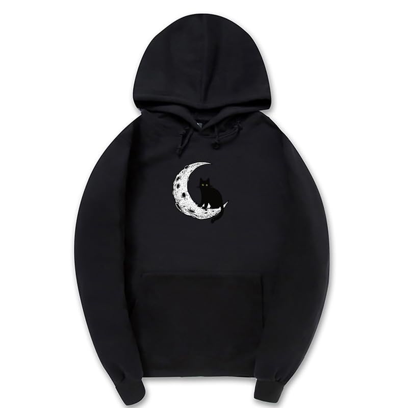 CORIRESHA Sudadera con capucha unisex Moon Cat Casual de manga larga suave y linda sudadera con bolsillo